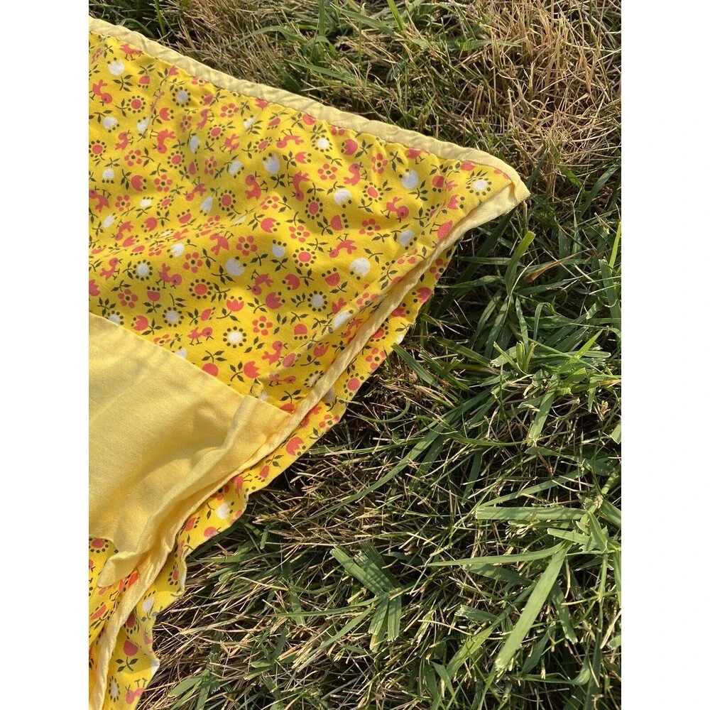 Vintage Homemade Patchwork Quilt Artistic Animals Yellow Unique Cute 70 x 80 in.